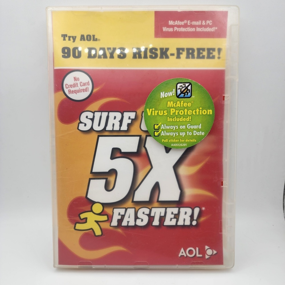 Vintage 2005 AOL 9.0 90 Days Risk Free Trial Wow CD rom With Box
